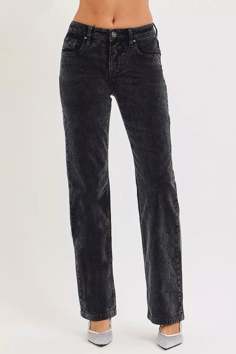 RISEN Tummy Control Mid Rise Straight Leg Corduroy Pants