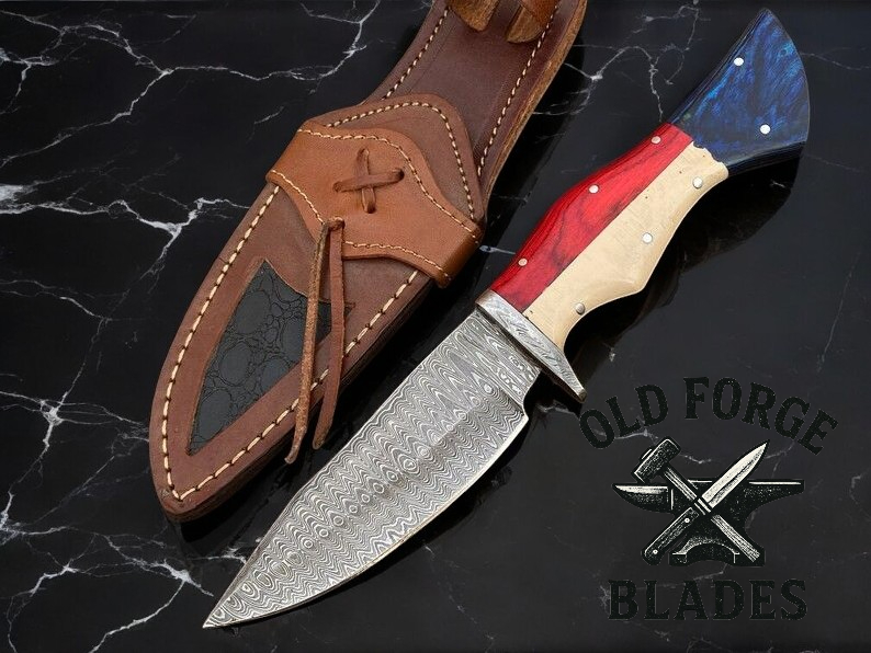 Handmade Damascus Knife with Texas Flag Handle – 10”