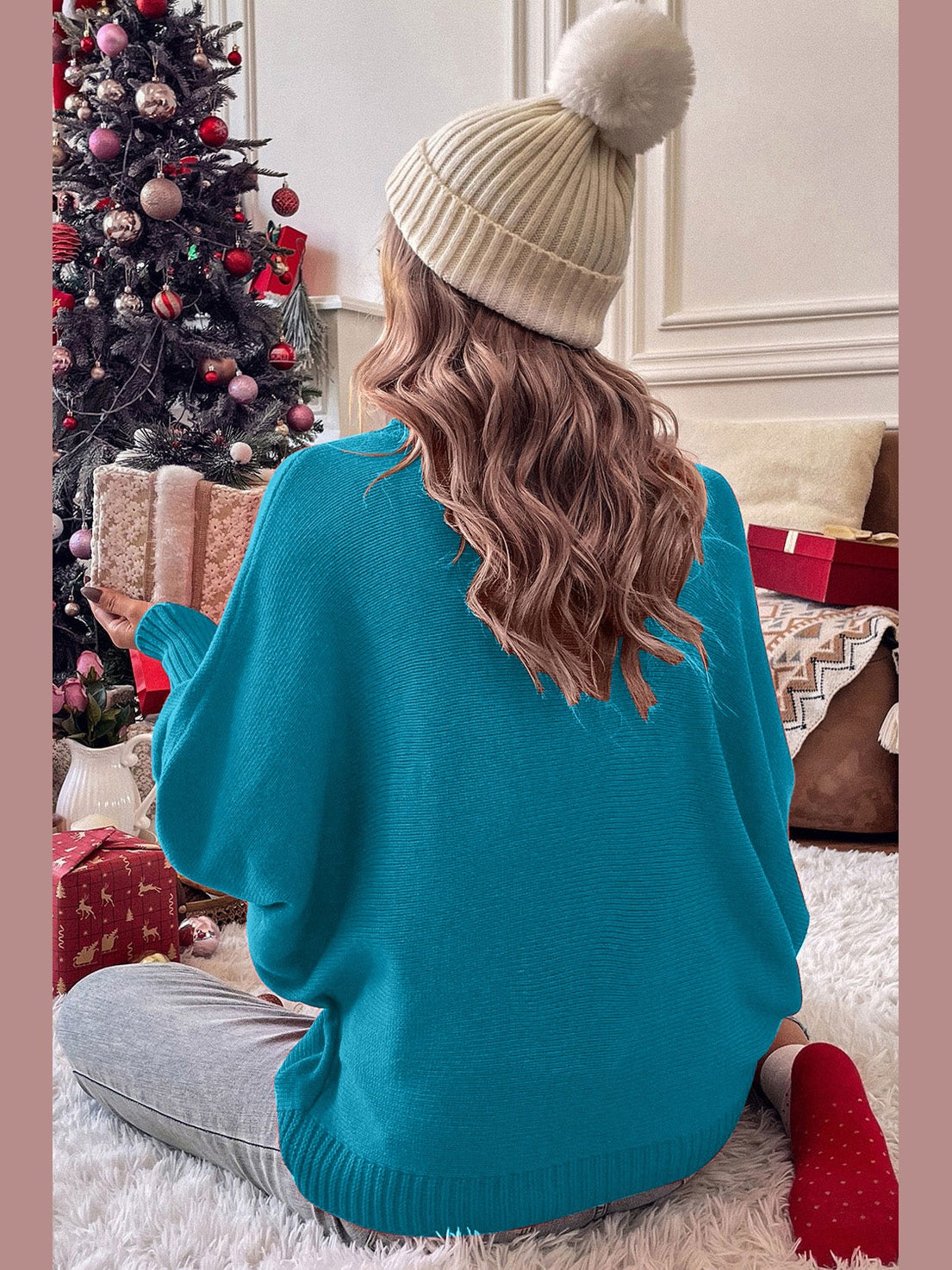 Women Double Take Full Size Merry Christmas Turtleneck Long Sleeve Sweater