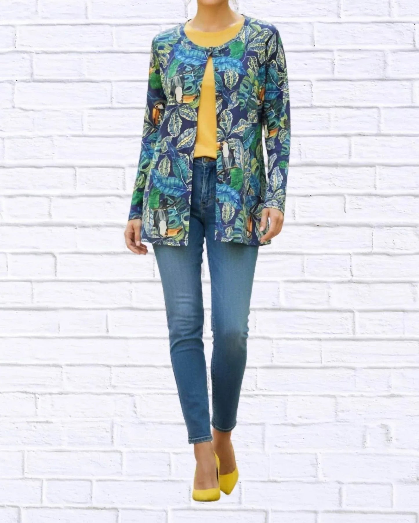 Tropical Print Button-through Knit Cardigan