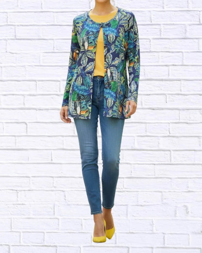 Tropical Print Button-through Knit Cardigan
