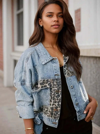 Leopard Print Denim Jacket - Stylish Women's Streetwear