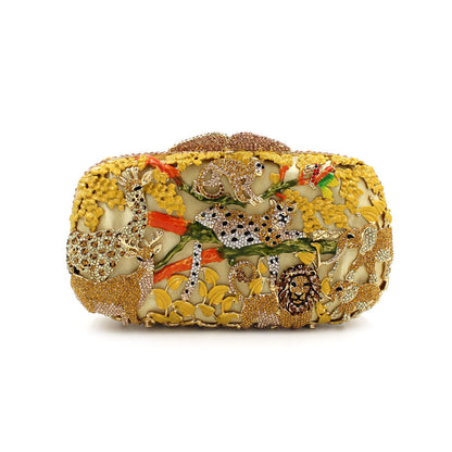 Animal Forest Package, Hollow Metal Crystal Banquet Package, Drip Oil Inlaid Diamond Handbag