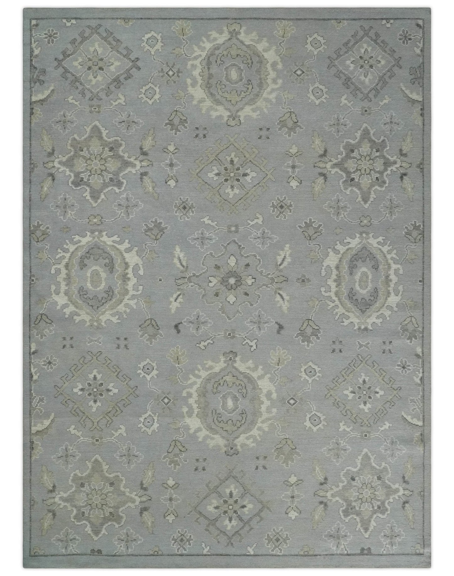 Antique Muted Silver Rug 8x11 Hand Knotted Turkish Silver, Beige and Brown Traditional Antique Persian Low Pile Area Rug