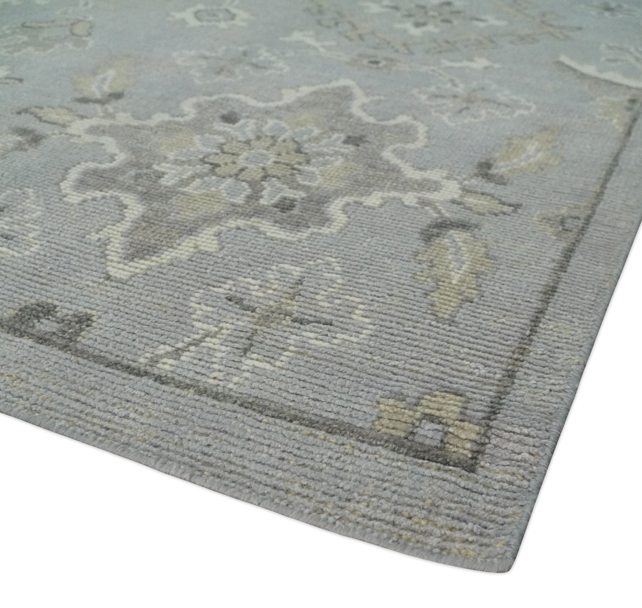 Antique Muted Silver Rug 8x11 Hand Knotted Turkish Silver, Beige and Brown Traditional Antique Persian Low Pile Area Rug