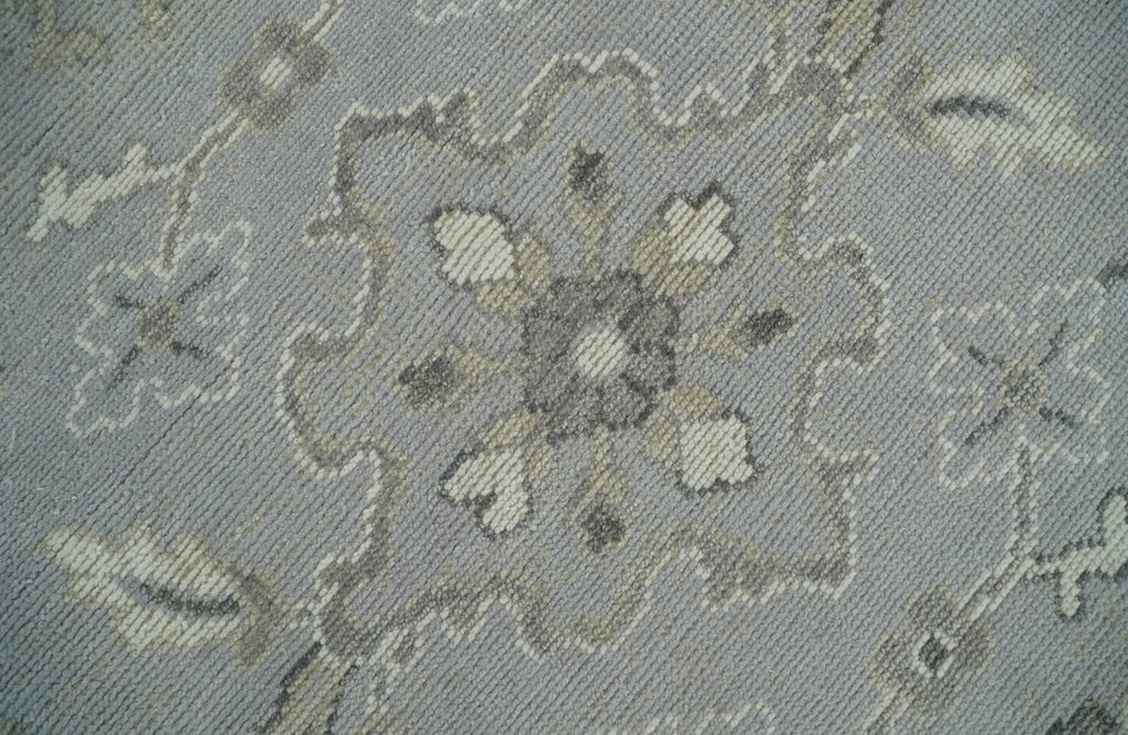Antique Muted Silver Rug 8x11 Hand Knotted Turkish Silver, Beige and Brown Traditional Antique Persian Low Pile Area Rug