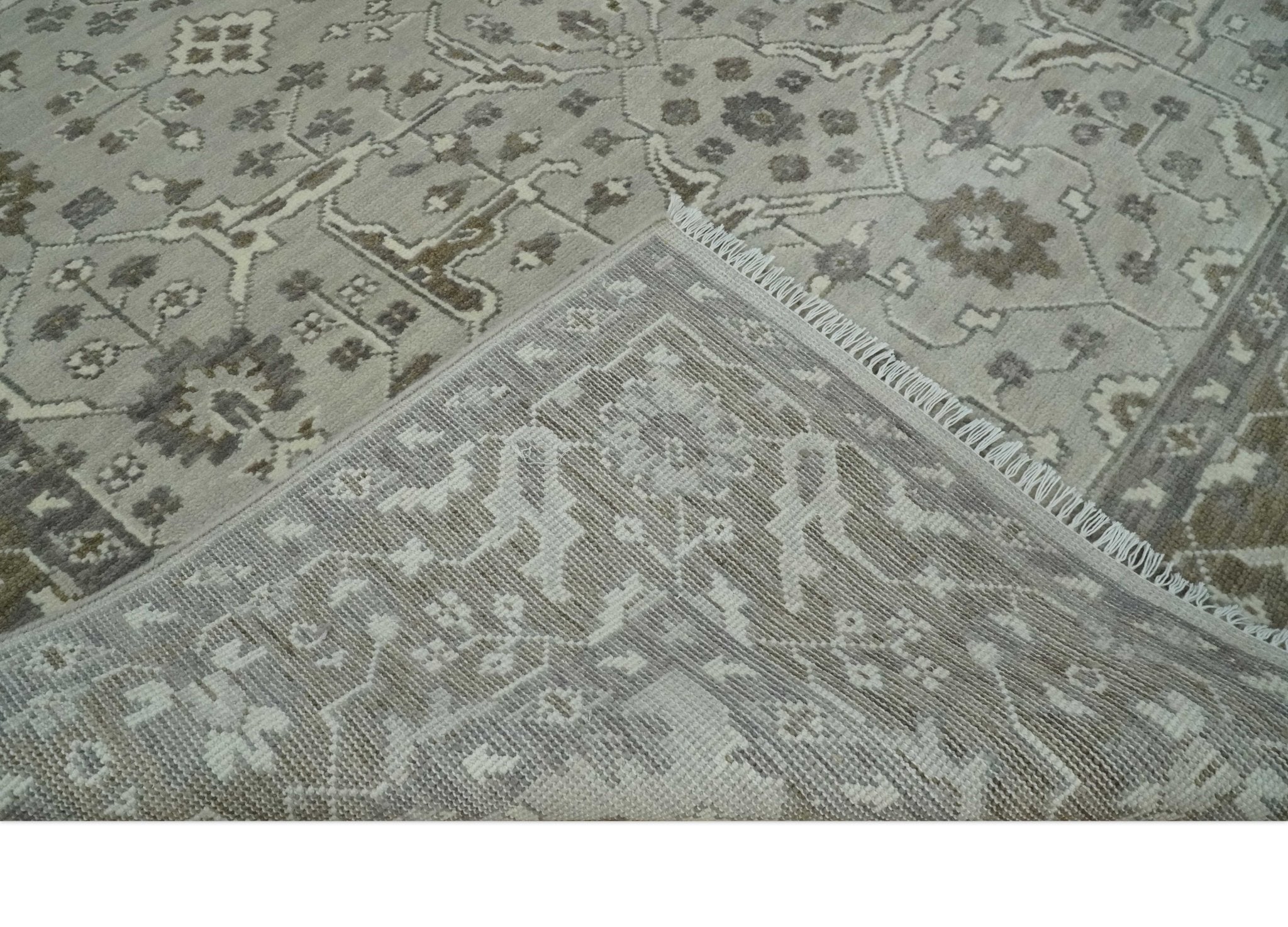 Antique Style Traditional Silver and Olive Oriental Oushak 8x10 wool Area Rug