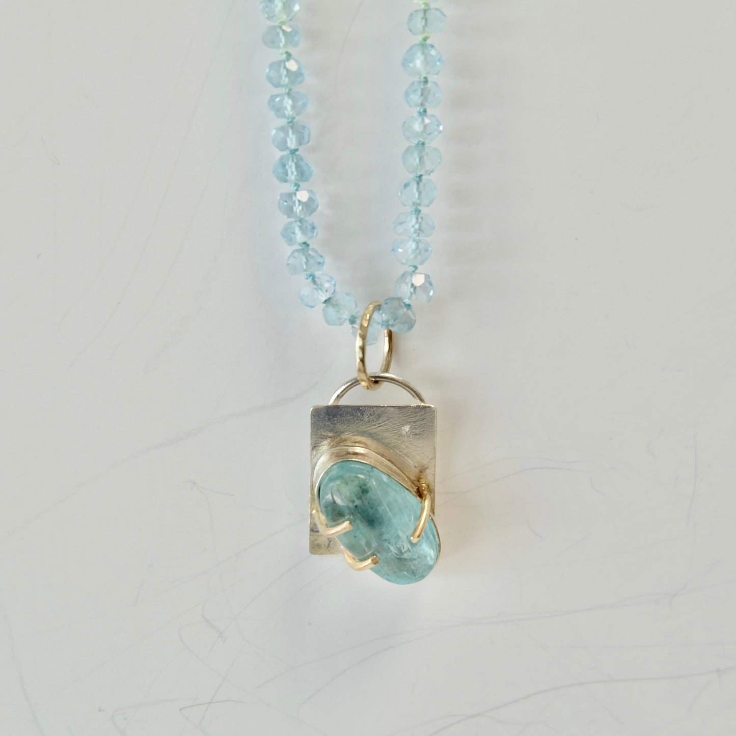 Aquamarine Charm Necklace 14K Gold