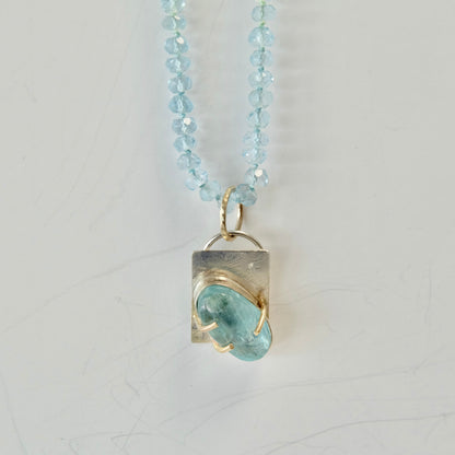 Aquamarine Charm Necklace 14K Gold