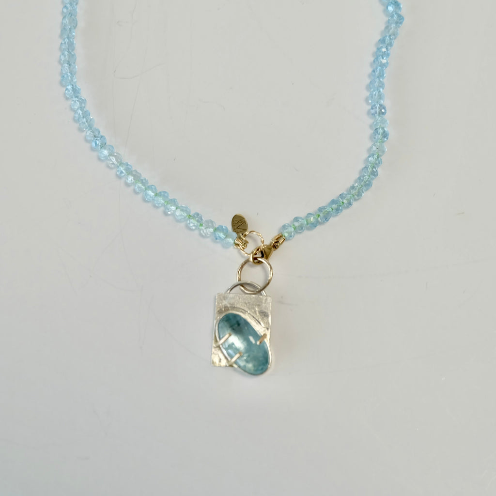 Aquamarine Charm Necklace 14K Gold