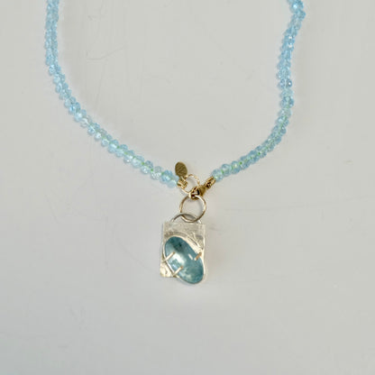 Aquamarine Charm Necklace 14K Gold