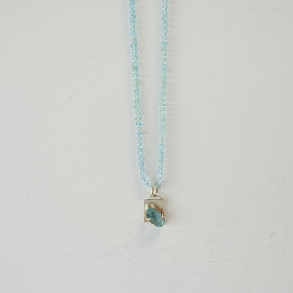 Aquamarine Charm Necklace 14K Gold