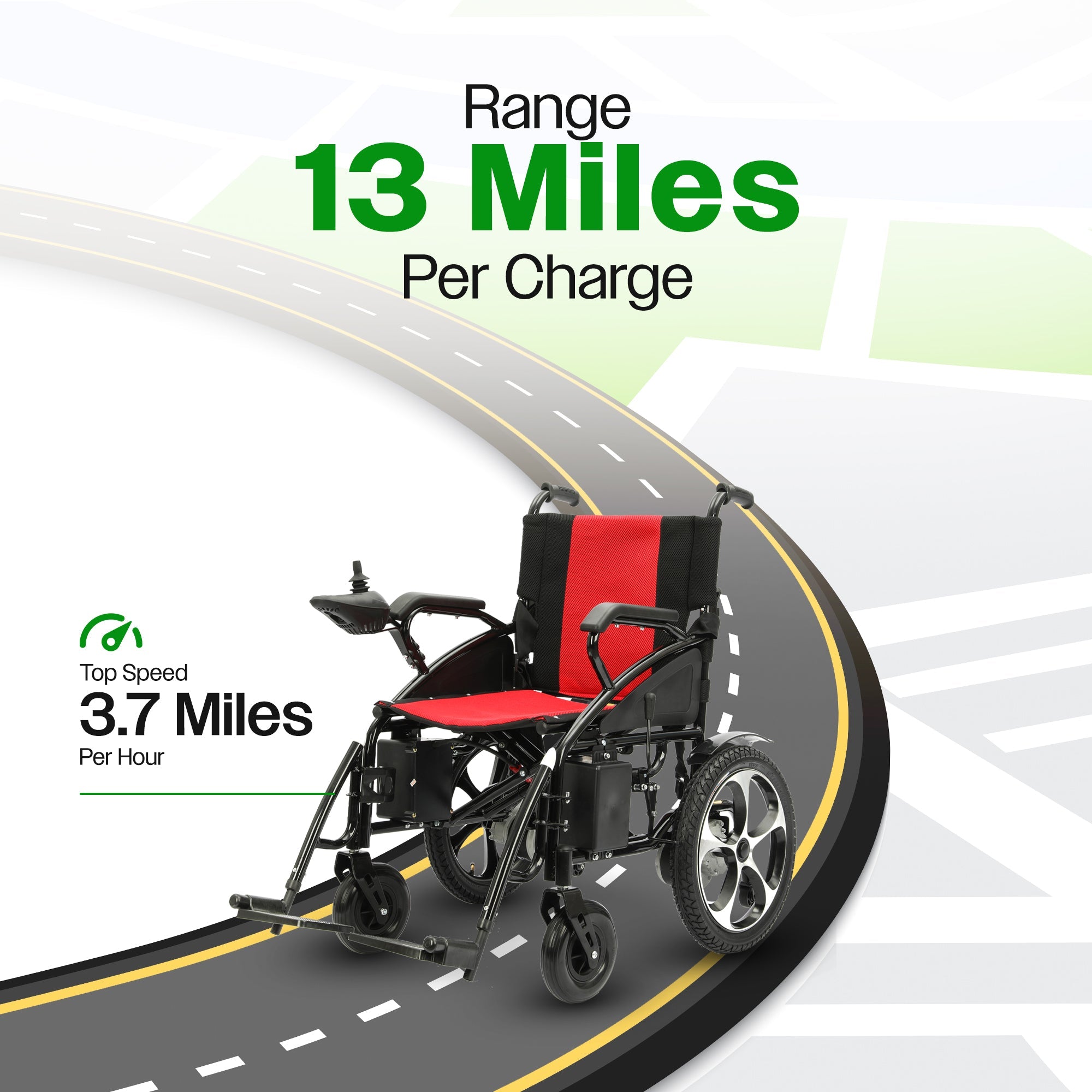 ARTEMIS (RED) - Folding Lightweight Electric Wheelchairs 265lbs -500W- 13Miles
