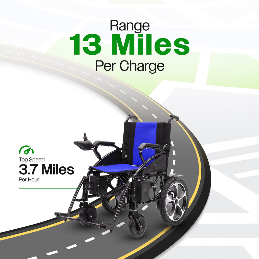 ARTEMIS (BLUE) - Folding Lightweight Electric Wheelchair 265lbs - 500W-  13Miles