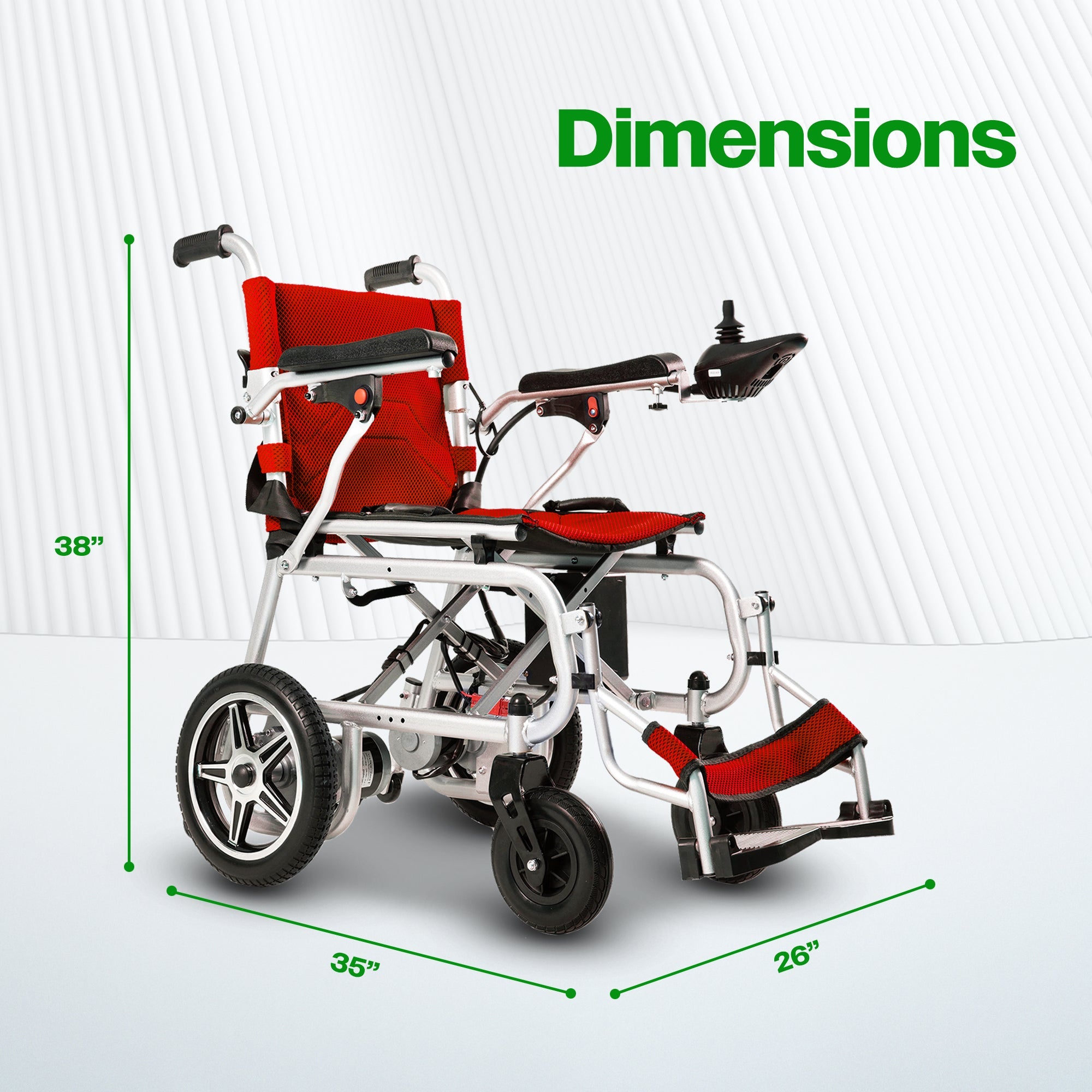ARTEMIS PRO (Red)-Lightweight Foldable Electric Wheelchair 500W -12 miles