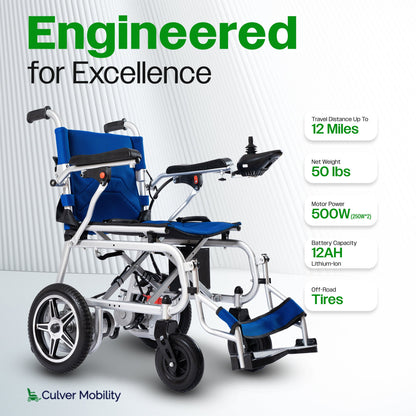 ARTEMIS PRO (Blue)-Lightweight Foldable Electric Wheelchair 500W - 12 miles