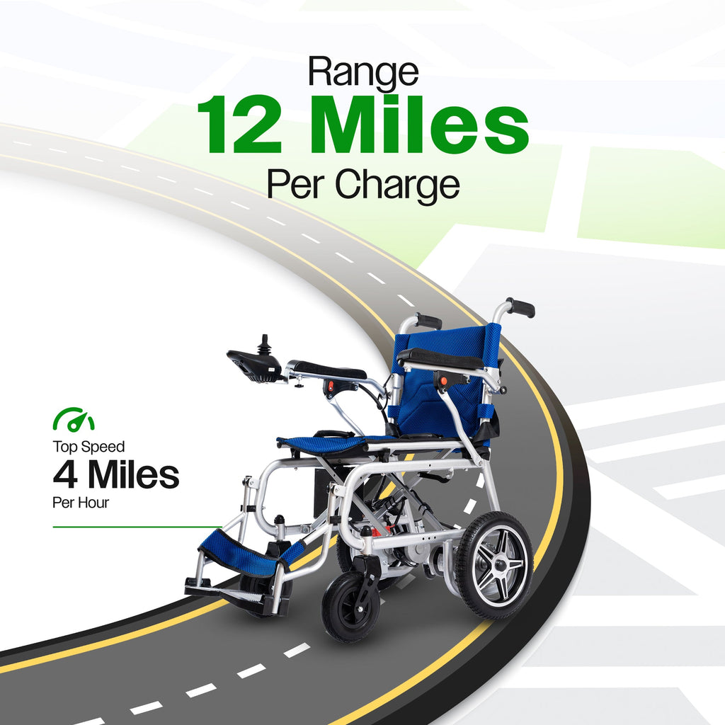 ARTEMIS PRO (Blue)-Lightweight Foldable Electric Wheelchair 500W - 12 miles
