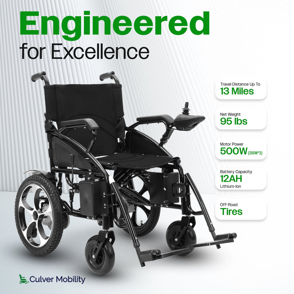 ARTEMIS  (BLACK) Folding Lightweight Electric Wheelchairs 265lbs -500W- 13Miles