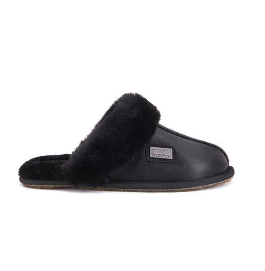 CLOSED MULE SLIPPERS SATIN BLACK