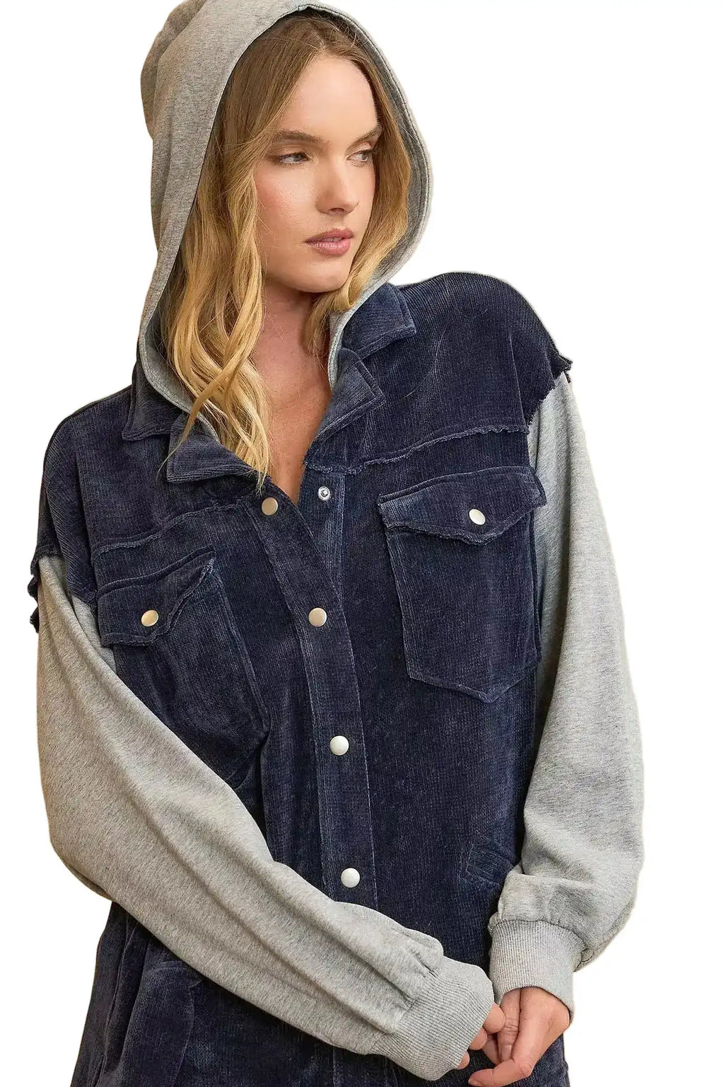 Umgee Contrast Hooded Chenille Jacket
