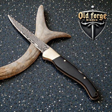 Handmade Damascus Tactical Pocket Knife – Horn Handle Back Lock