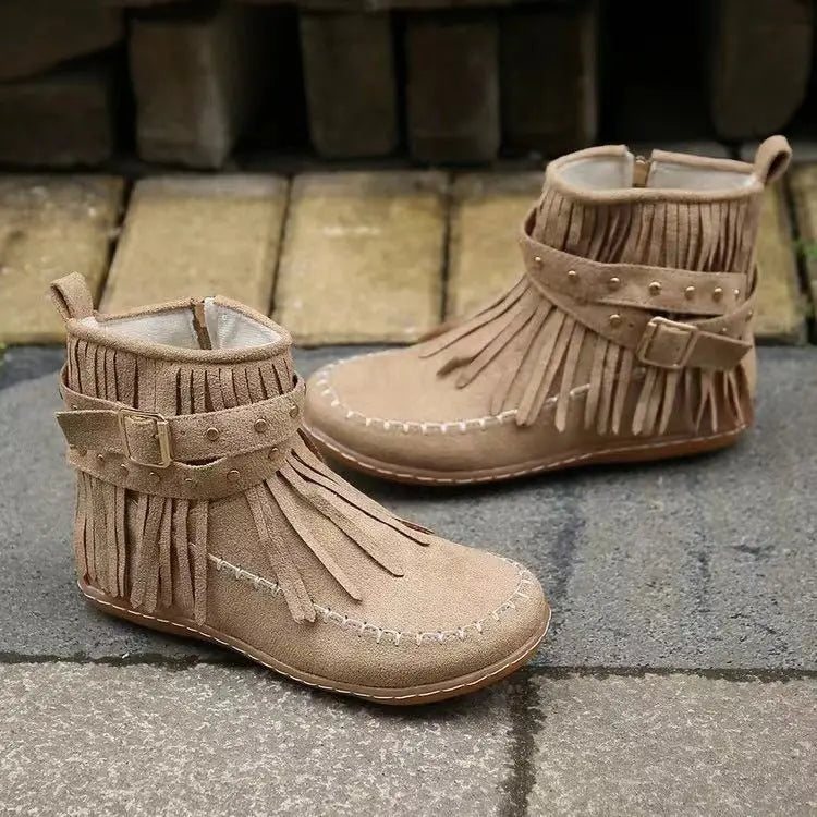 Trendy Women's Winter Ankle Boots with Rivet Tassel Detail
