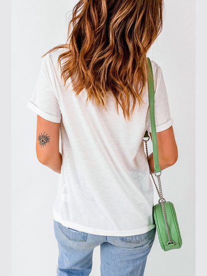 Women Letter Graphic Round Neck Short Sleeve T-Shirt