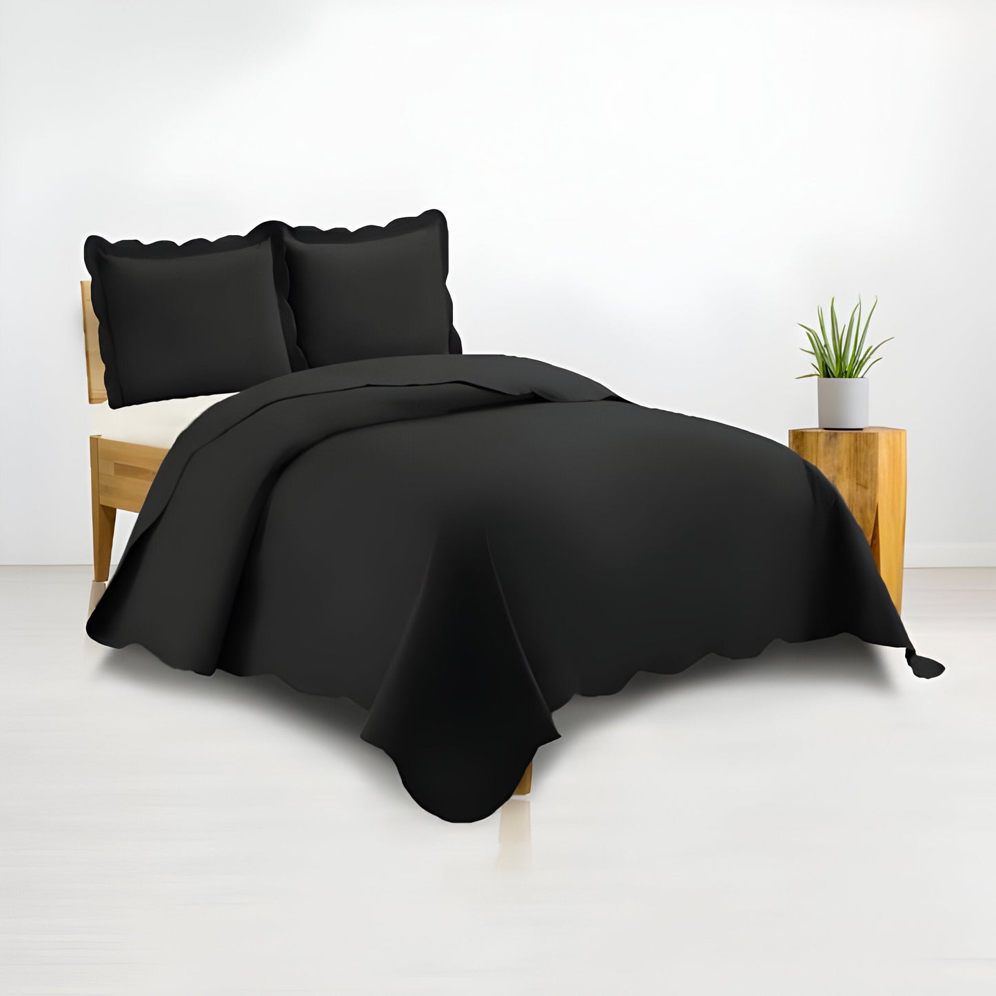400TC Cotton Sateen Solid Scalloped Duvet Cover Set