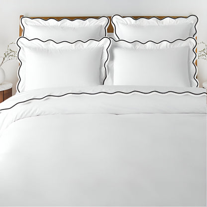 400TC Cotton Scallop Embroidery Sateen Solid Duvet Cover Set