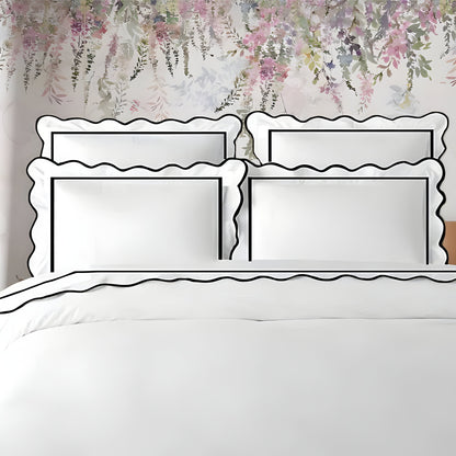 400TC Cotton Scallop Embroidery & Border Sateen Solid Duvet Cover Set