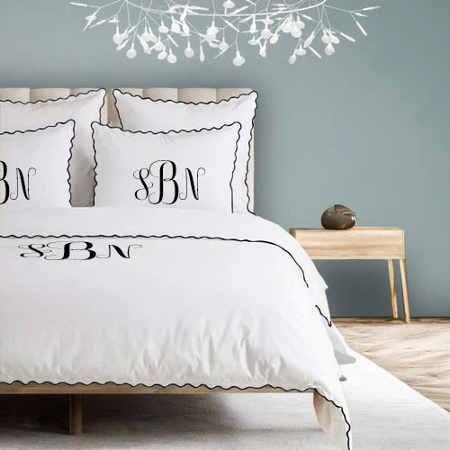 Monogram 400TC Cotton Small Scallop Embroidery Duvet Cover Set