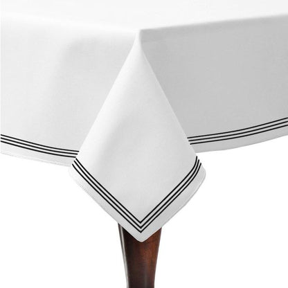 Triple Embroidery Border Sateen Poly Cotton Solid Table Cloth