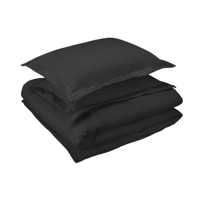 400TC Cotton Luxurious Triple Embroidery Sateen Solid Duvet Cover Set