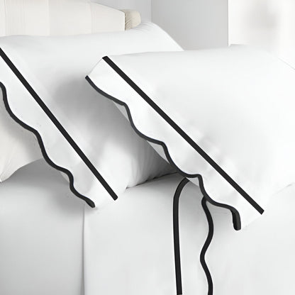 400TC Cotton Scallop Embroidery & Border Sateen Solid Pillowcases (Set Of 2)