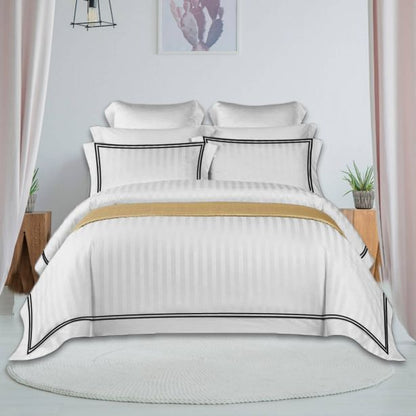 400TC Cotton Double Edge Embroidery Sateen Stripe Duvet Cover Set