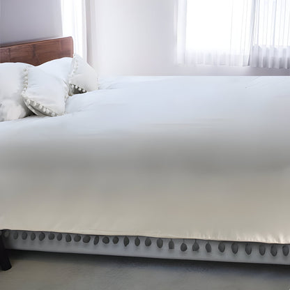 400TC Cotton Pom Fringe Sateen Solid Tone Boho Duvet Cover Set