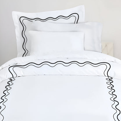 Double Wavy Embroidered Cotton Duvet Cover Set