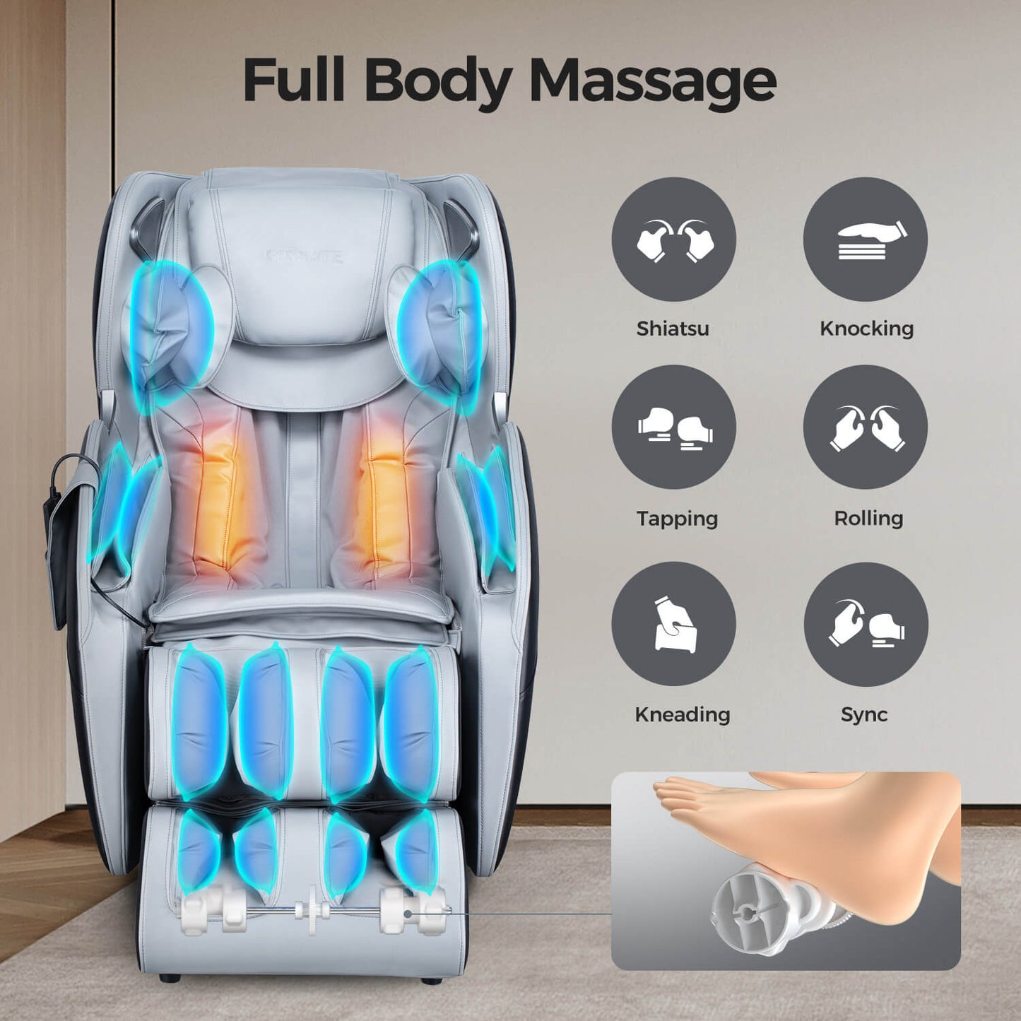 Bosscare Full Body 3D Zero Gravity Shiatsu Recline Massage Chair With Waist Heating (SAK37215)