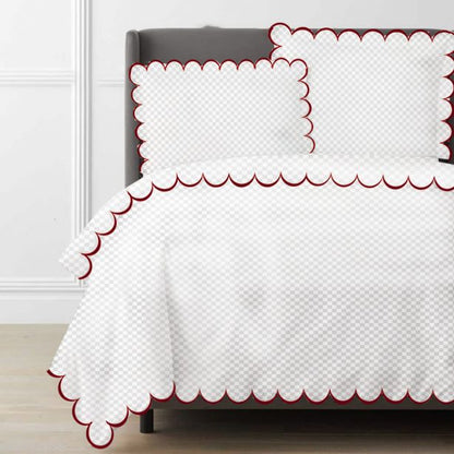 Allena 400TC Cotton Scallop Embroidery Sateen Microcheck Duvet Cover Set