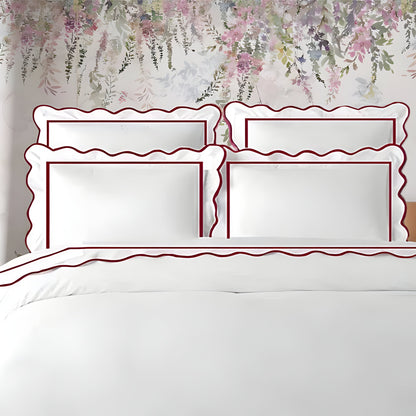 400TC Cotton Scallop Embroidery & Border Sateen Solid Duvet Cover Set