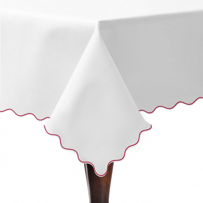 Scallop Embroidery Sateen Cotton Solid Table Cloth