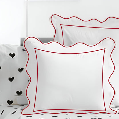400TC Cotton Scallop Embroidery & Border Sateen Solid Euro Sham