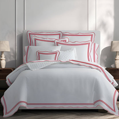 400TC Wavy Embroidery & Border Cotton Sateen Solid Duvet Cover Set