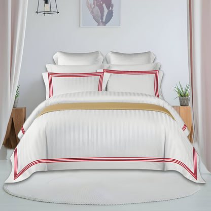 400TC Cotton Sateen Triple Edge Embroidery Stripe Duvet Cover Set
