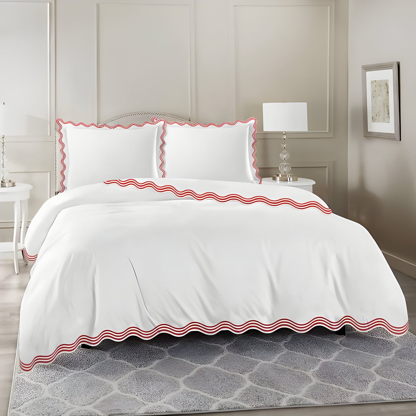 400TC Cotton Sateen Triple Scallop Embroidery Duvet Cover Set