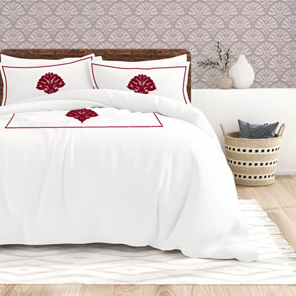 Leafy Embroidered Cotton Sateen Duvet Cover Set