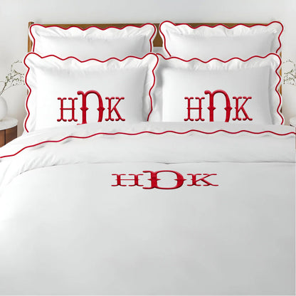 Monogram 400TC Cotton Scallop Embroidery Sateen Solid Duvet Cover Set