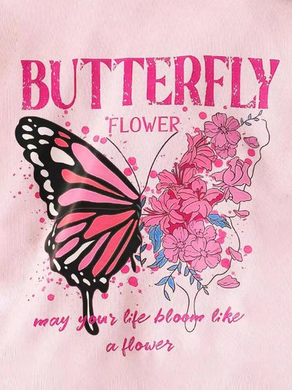 Children's Butterfly Flower Hoodie & Pants Set