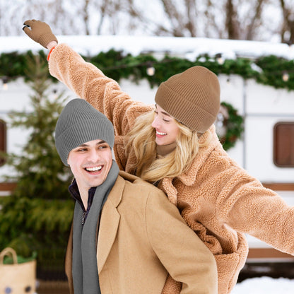 3Pcs Winter Warm Beanie and Touch Screen Gloves