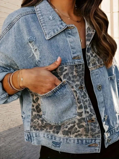 Leopard Print Denim Jacket - Stylish Women's Streetwear